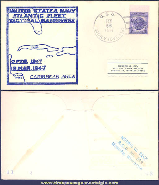 1947 United States Navy U.S.S. Sicily (CVE-118) First Day Cover Envelope