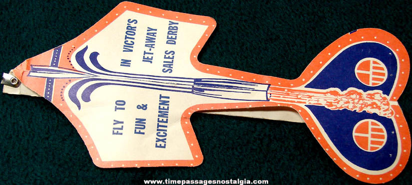 Old Victor’s Jet Away Sales Derby Advertising Premium Toy Paper Airplane