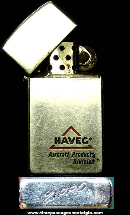 Old Haveg Aircraft Products Division Advertising Zippo Cigarette Lighter