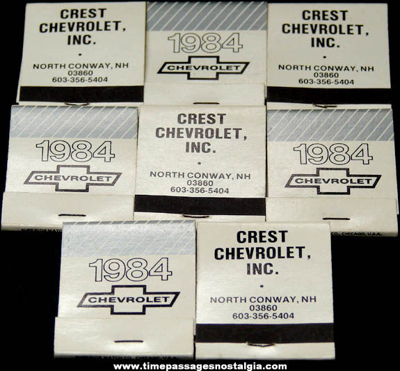 (8) Unused 1984 North Conway New Hampshire Chevrolet Dealership Advertising Match Books