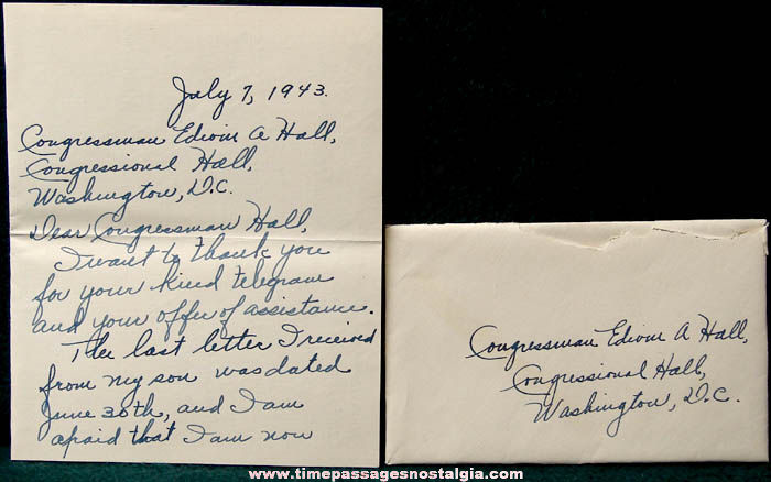 (5) 1940s New York Congressman Edwin Arthur Hall Correspondence Letters