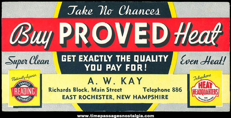 Colorful Old Unused Coal Advertising Premium Ink Pen Blotter Card