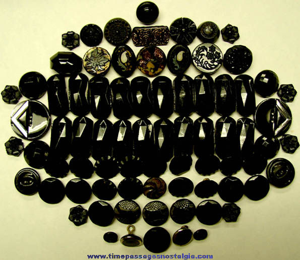 (77) Jet Black Antique Glass Clothing Buttons