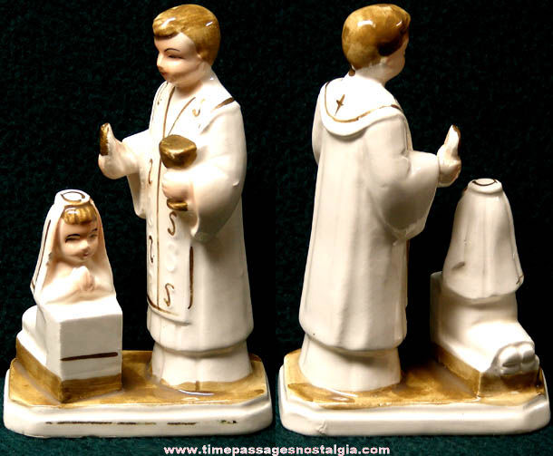 Old Porcelain or Ceramic Priest & Young Girl Communion Figurine