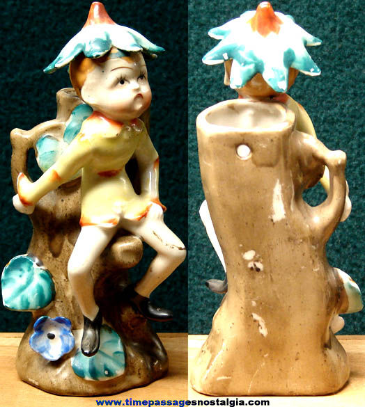 Old Porcelain Fairy Pixie or Elf Wall Hanging Vase or Figurine