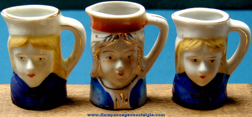 (3) 1940s Young Lady Head Miniature Porcelain Creamer Pitchers