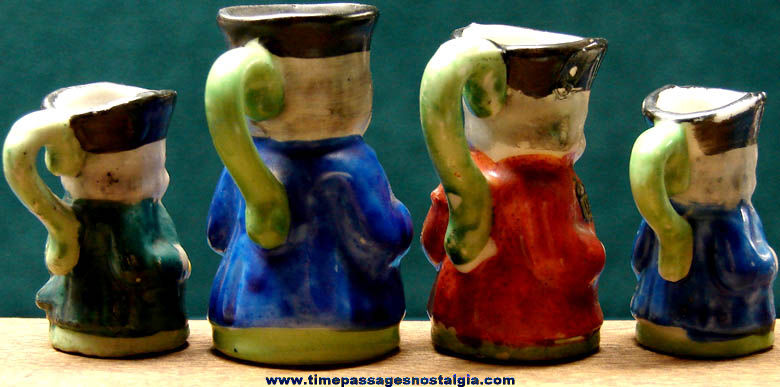 (4) Old Miniature Porcelain Toby Pitchers