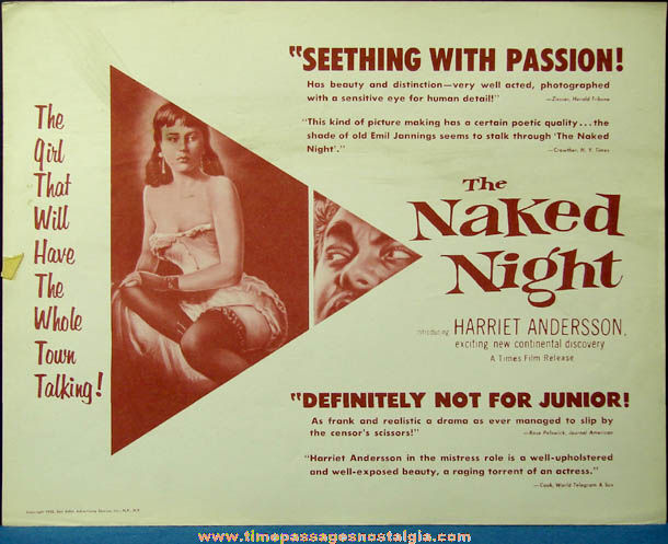 1956 The Naked Night Movie Lobby Card Poster