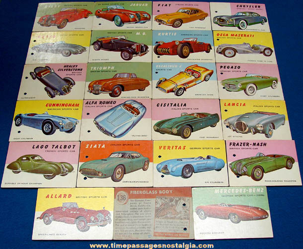 (23) 1950s Antique Automobile Sports Car World on Wheels Trading Cards