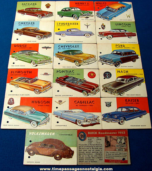(17) 1950s Automobile World on Wheels Trading Cards