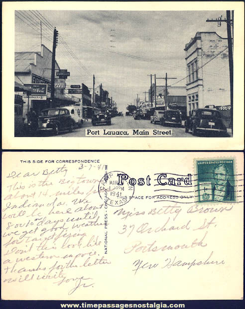 1941 Main Street Port Lauaca Texas Post Card