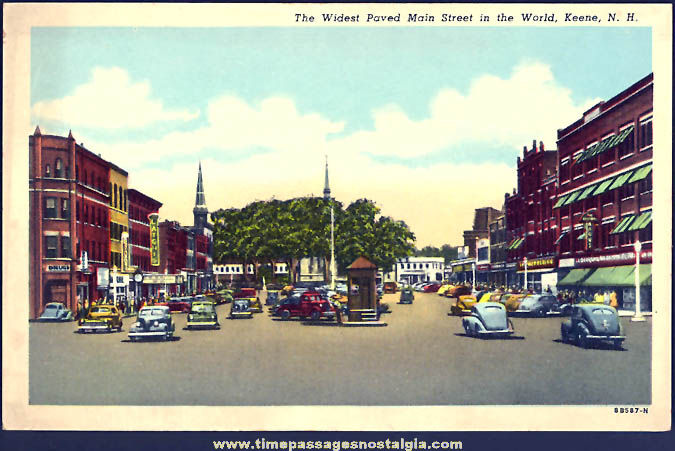 Unused 1940s Main Street Keene New Hampshire Post Card