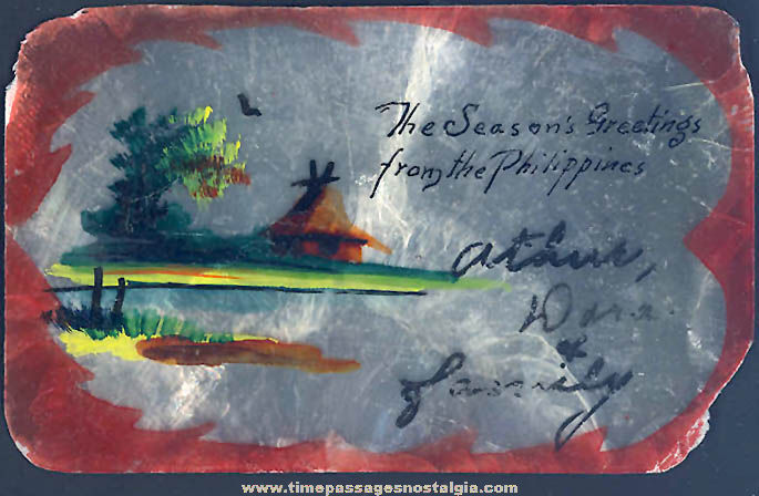 Old Philippine Islands Painted Sea Shell Christmas Card