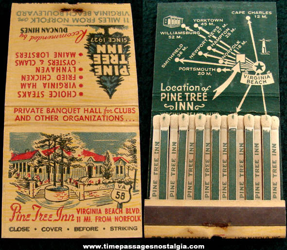 Old Unused Pine Tree Inn Advertising Match Book with Printed Matches