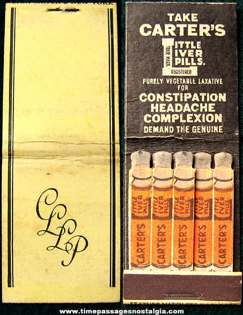Old Carter’s Little Liver Pills Advertising Match Book with Printed Matches