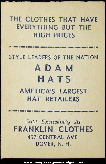 Unused 1942 Franklin Clothes Store Advertising Premium Calendar Note Pad Booklet