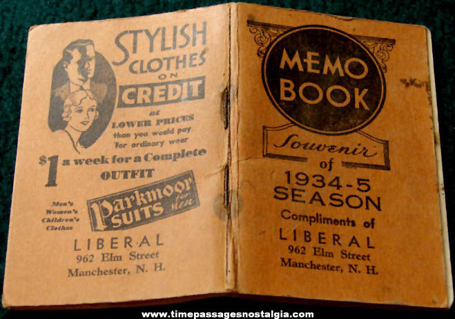 Unused 1935 Liberal Credit Clothing Store Advertising Premium Calendar Memo Note Pad Booklet
