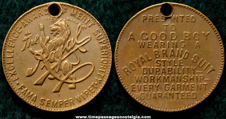 Old Royal Brand Suit Advertising Award Token Coin Medal