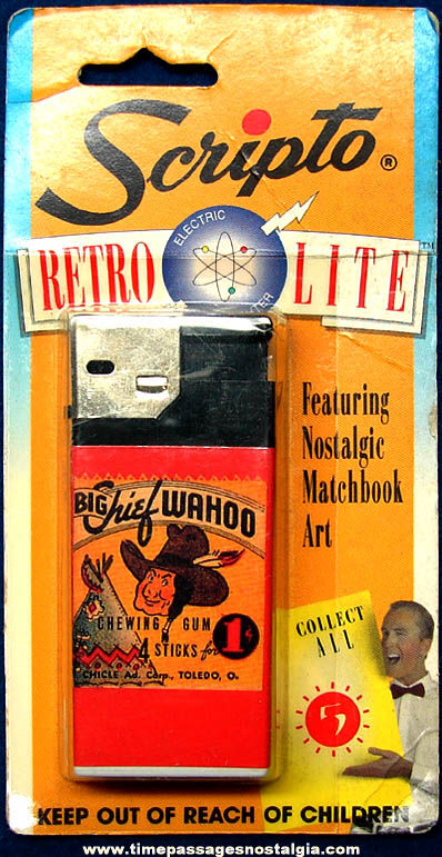 Old Unopened Big Chief Wahoo Chewing Gum Advertising Scripto Cigarette Lighter