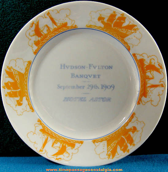 1909 Hudson Fulton Celebration Hotel Astor Advertising Souvenir Banquet Plate