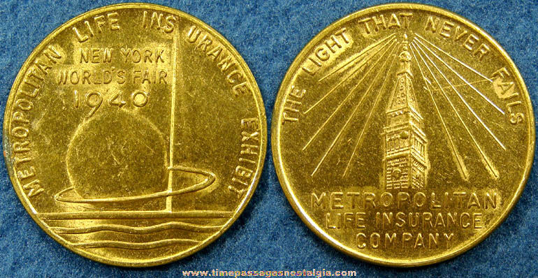 1940 Metropolitan Life New York World’s Fair Advertising Souvenir Token Coin