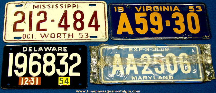 (4) 1953 - 1969 Embossed Tin Wheaties Cereal Prize Auto License Plates