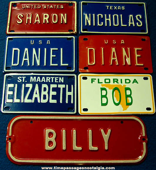 (7) Different Old Embossed Metal Bicycle Name License Plates