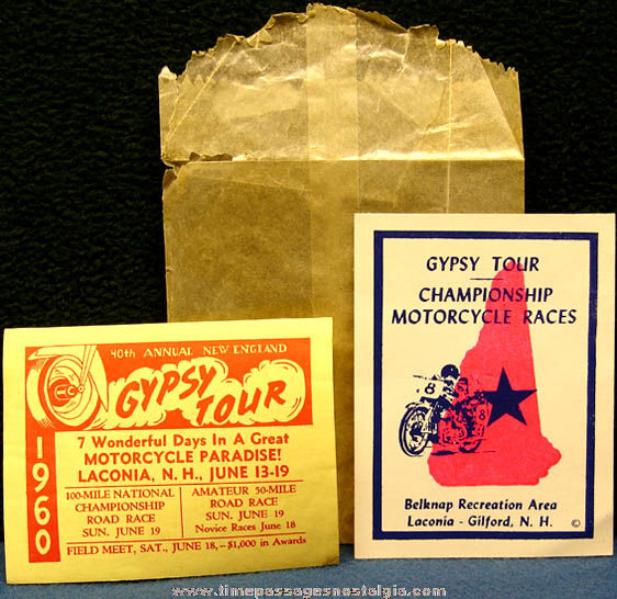 1960 New England Motorcycle Gypsy Tour & Races Decal Sticker and Advertisement with Envelope