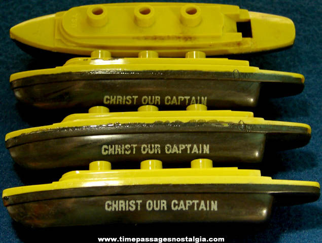 (4) Old Religious Premium Plastic Ocean Liner Ship Toy Whistles