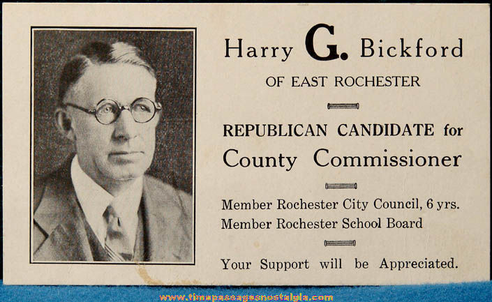 Old Harry Bickford Rochester New Hampshire Political Campaign Card