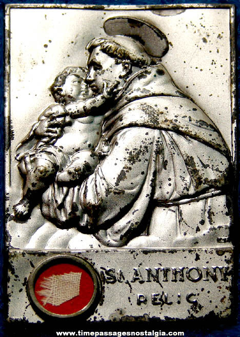 Old Embossed Metal Christian or Catholic Saint Anthony Religious Relic