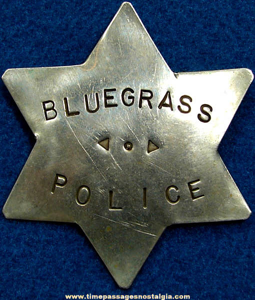 Old Metal Bluegrass Music Novelty Police Badge