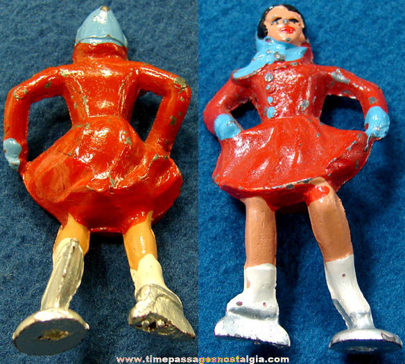Old Painted Metal Ice Skater Woman Barclay Play Set Figure