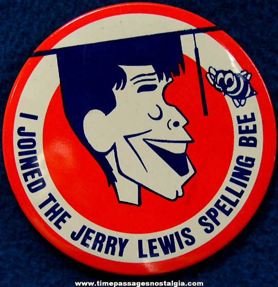 Large Old Jerry Lewis Spelling Bee Pin Back Button