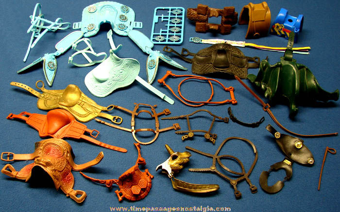 (25) Old Doll or Action Figure Toy Saddle & Other Horse Riding Accessories