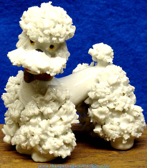 Old Porcelain White Poodle Dog Spaghetti Figurine