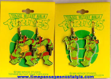 (4) Unused ©1990 Pairs Of Carded Teenage Mutant Ninja Turtles Figure Earrings