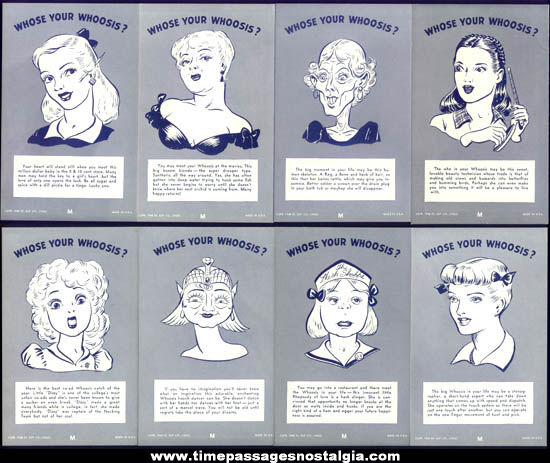 (32) ©1946 Who’s Your Whoosis For Men Exhibit Supply Arcade Cards