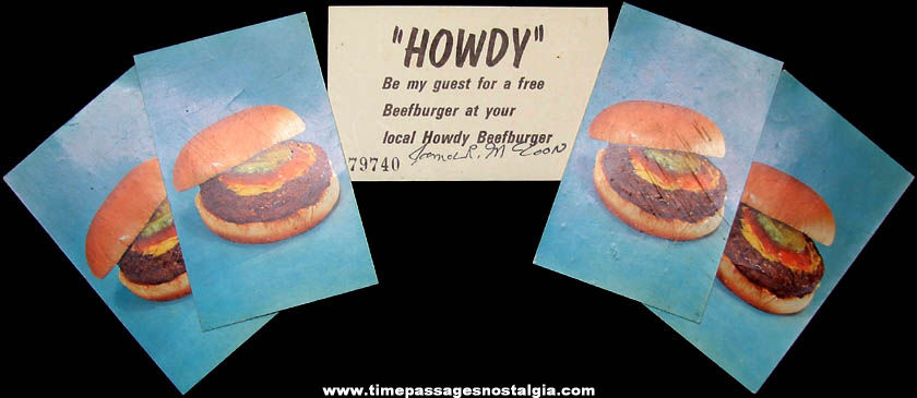 (5) Old Howdy Burger Free Complimentary Beefburger Advertising Cards