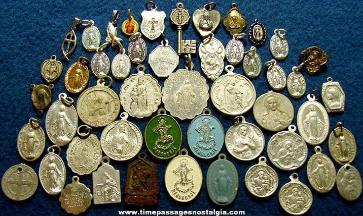 (50) Old Christian or Catholic Religious Medallion Pendant Jewelry Charms