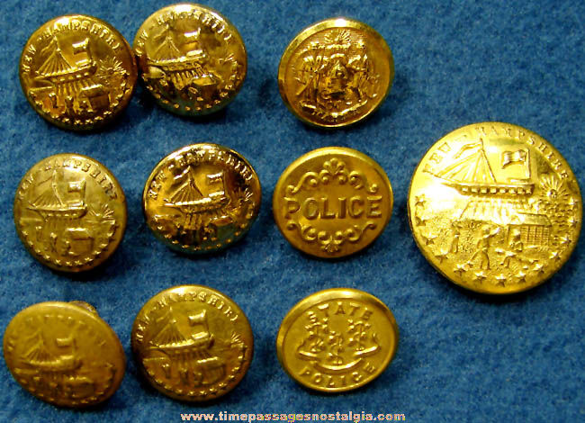 (10) Old Brass State Police Officer Uniform Buttons