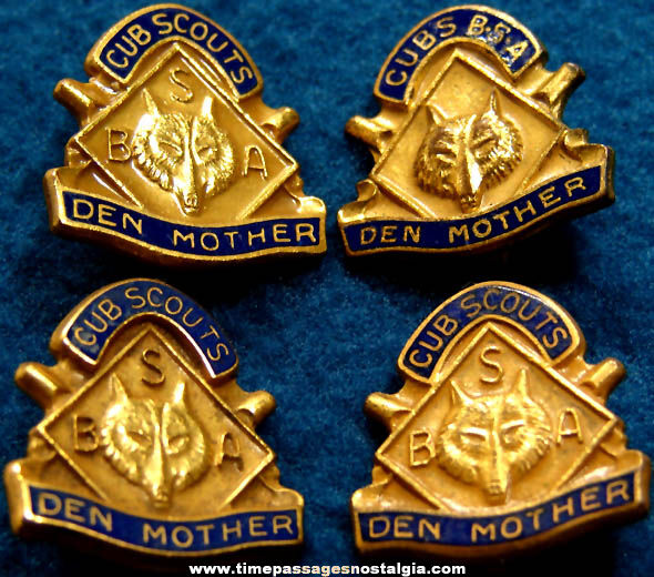 (4) Old Enameled Cub Scouts Wolf Den Mother Pins