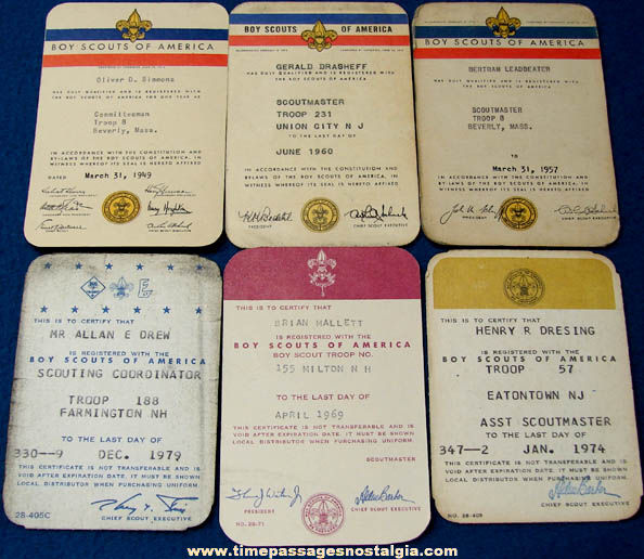 (6) Old Boy Scouts & Scoutmaster Registration Cards