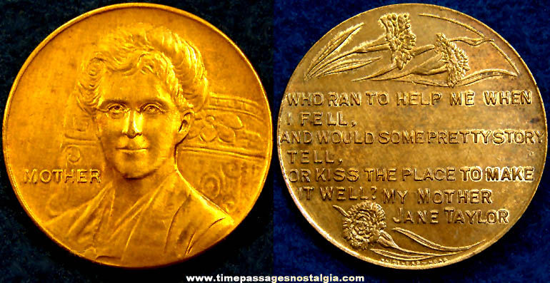 Old Ann Taylor Mother Poem Medal Token Coin