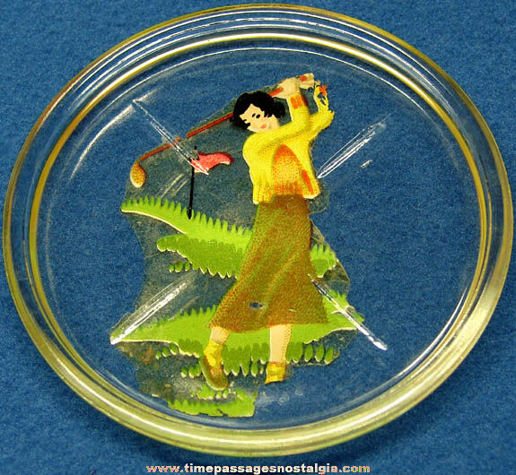 Colorful Old Lady Golfer Glass Drink Coaster