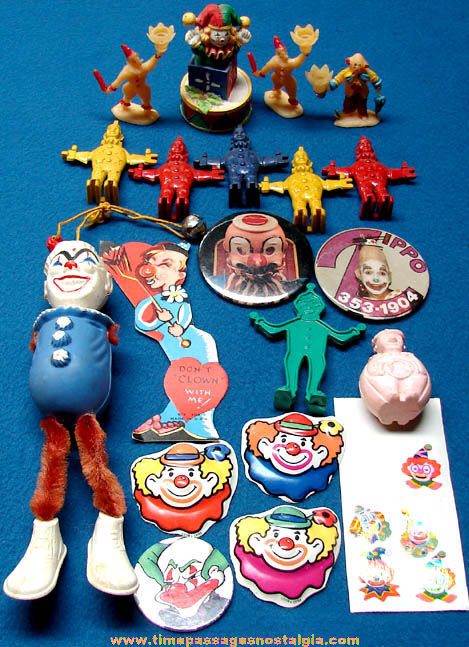 (25) Colorful Small Old Circus Clown Related Toy Items