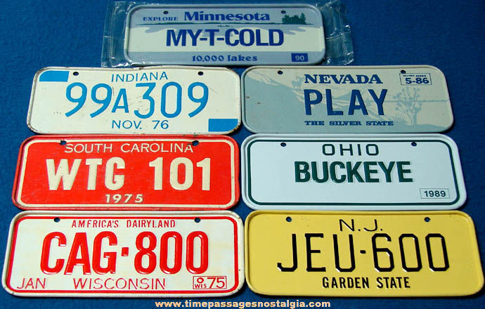 (7) 1970s - 1990 Cereal Premium / Prize Tin License Plates