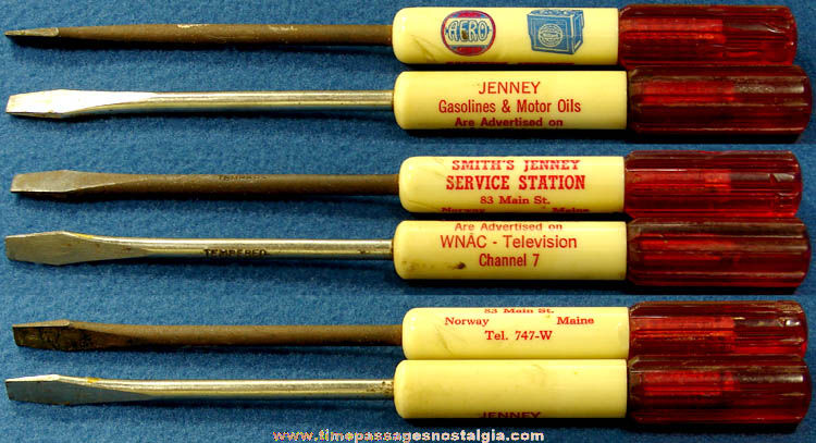 (2) Old Jenney Gasoline & Oil Gas Station Advertising Premium Screw Drivers