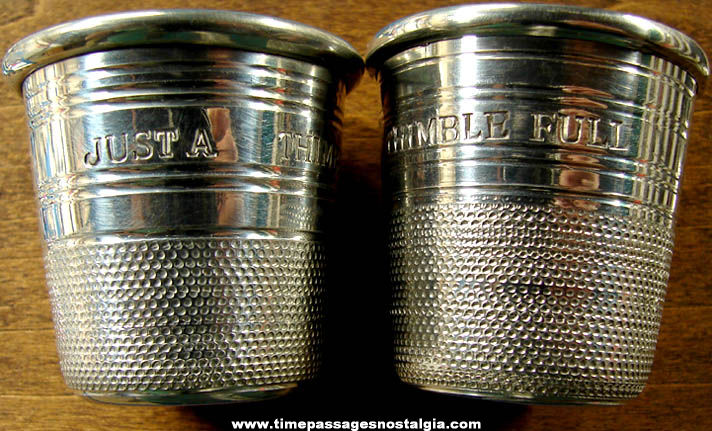 (2) Different Old Sheffield England Pewter Thimble Drink Shot Glasses