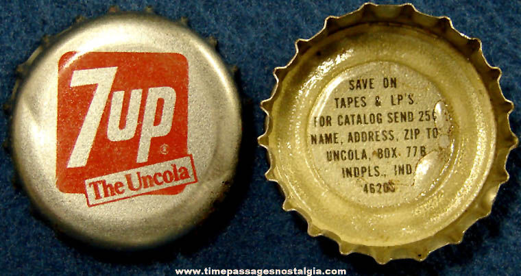 (15) Old 7-Up Soda Advertising Metal Bottle Caps with Record Albums & Tapes Offer